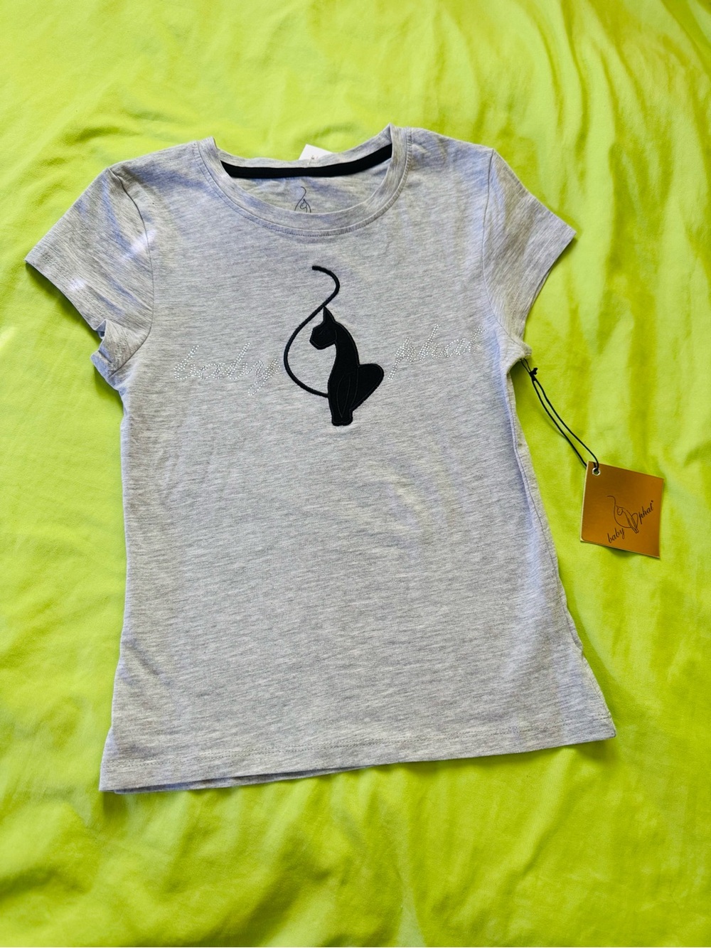 Baby Phat Heather Gray Short Sleeve Tee with Black Cat Motif